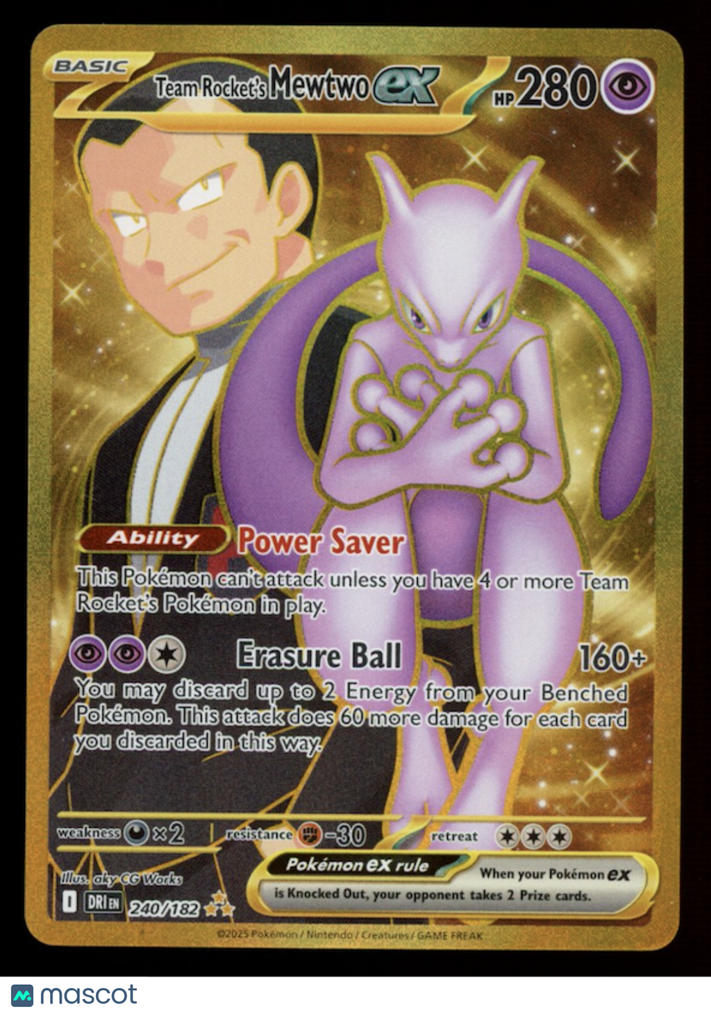 TEAM ROCKET'S MEWTWO EX 2025 Pokemon Destined Rivals Hyper Rare #240/182
