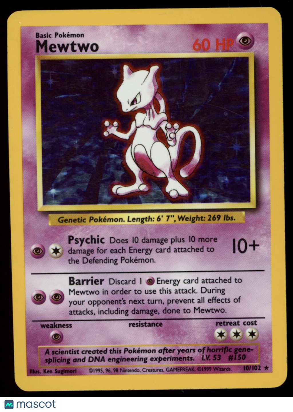 MEWTWO 1999 Pokemon Pokemon Base Set Holo Rare #10/102