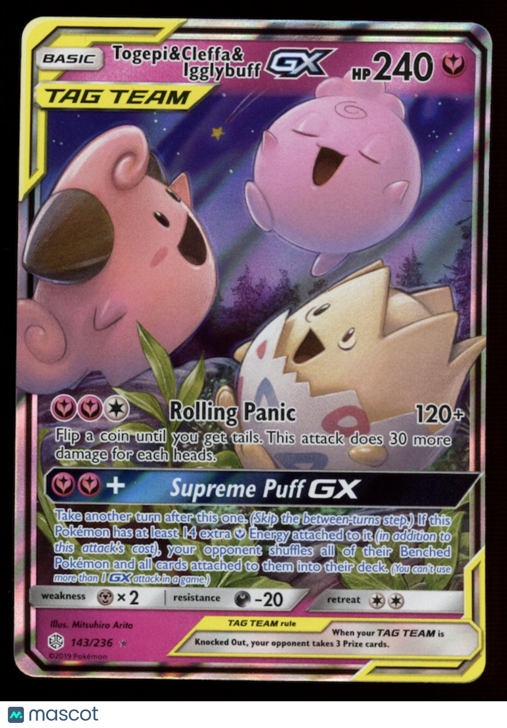 TOGEPI CLEFFA IGGLYBUFF 2019 Pokemon SM Cosmic Eclipse Tag Team Holo #143/236