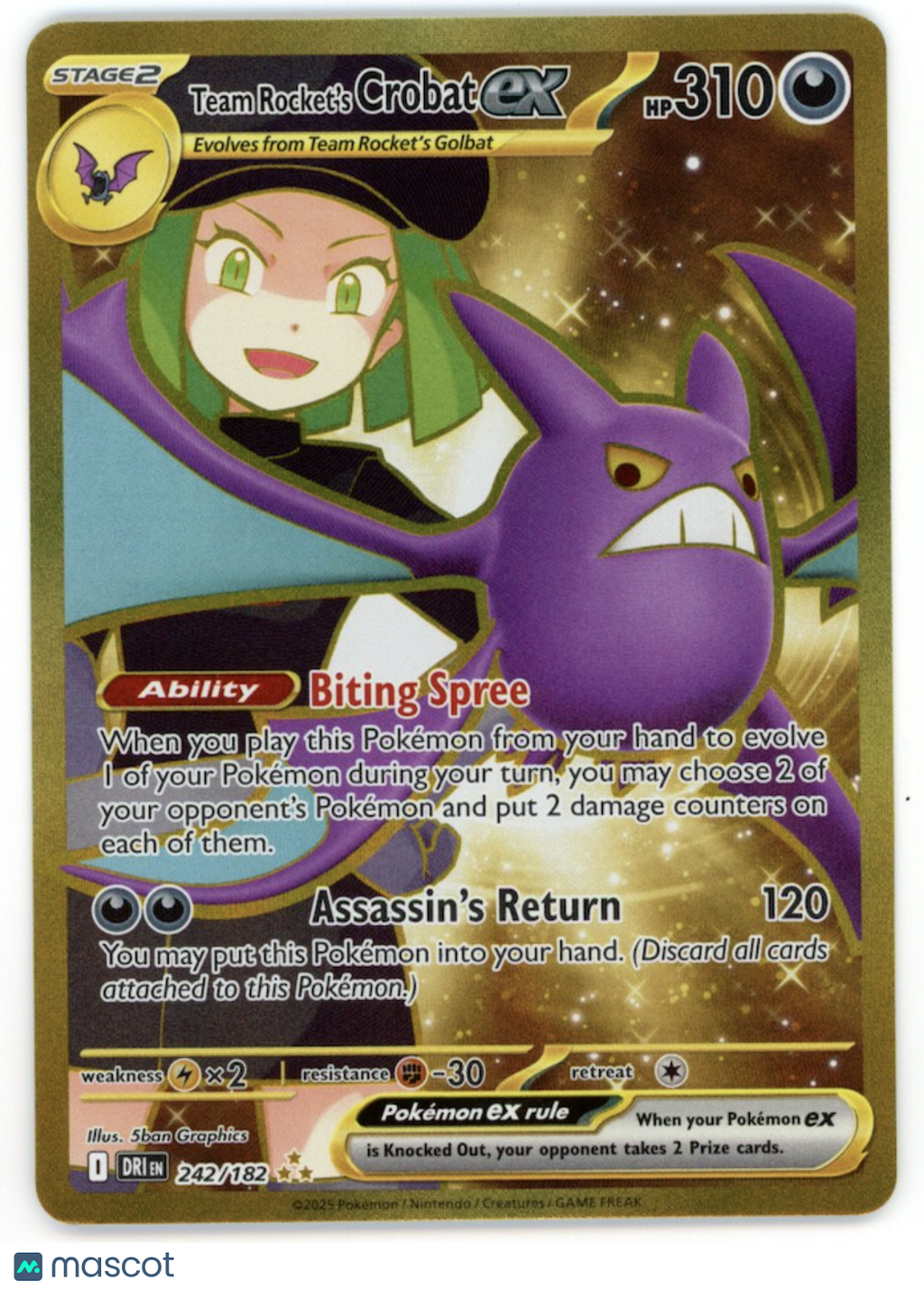 TEAM ROCKET'S CROBAT EX 2025 Pokemon Destined Rivals Hyper Rare #242/182