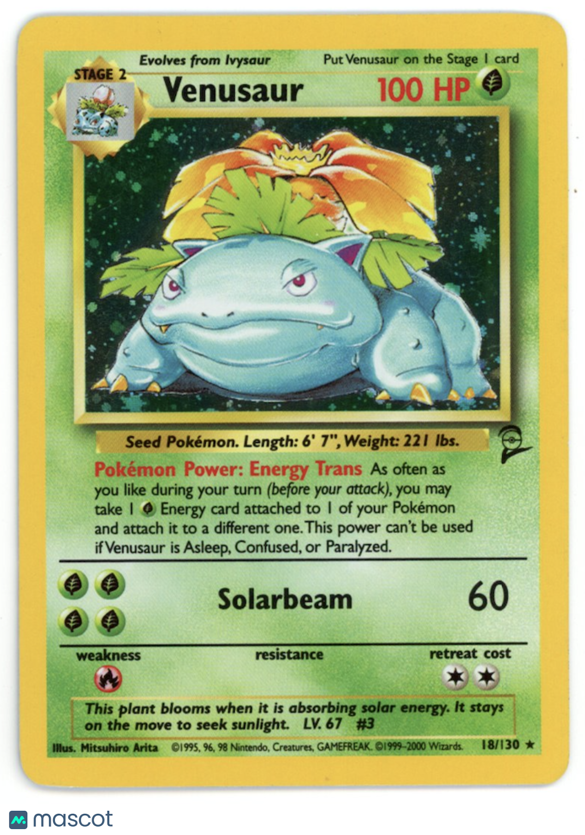 VENUSAUR 2000 Pokemon Base Set 2 Rare Holo #18/130