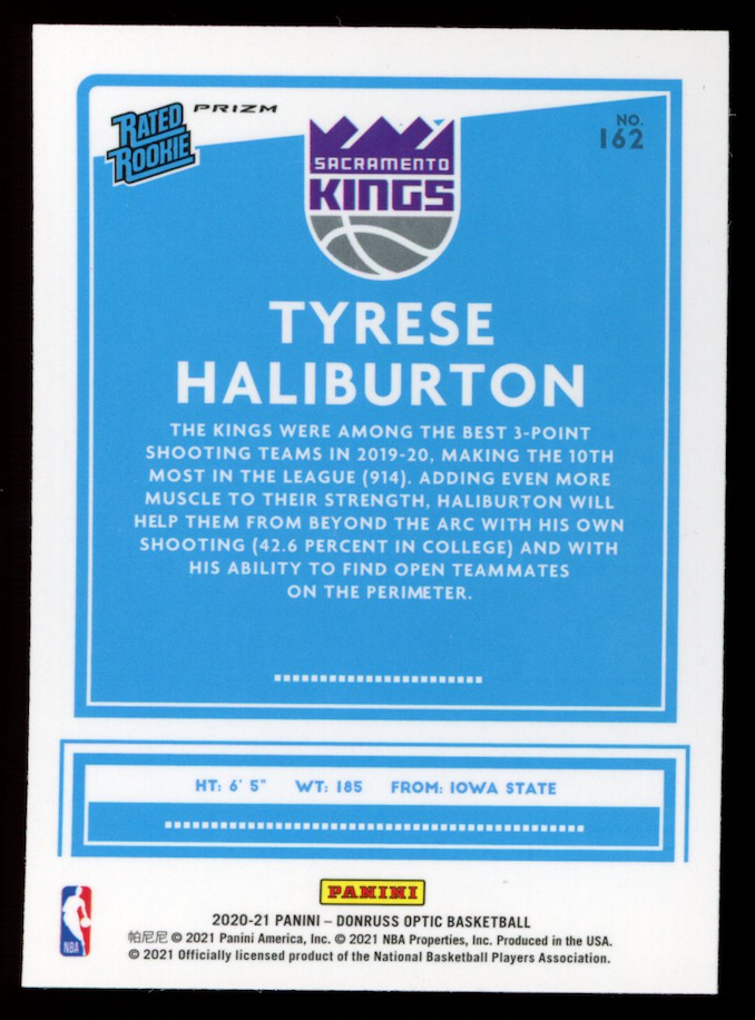 TYRESE HALIBURTON 2020-21 Donruss Optic Rated Rookie Green Pulsar Prizm #162