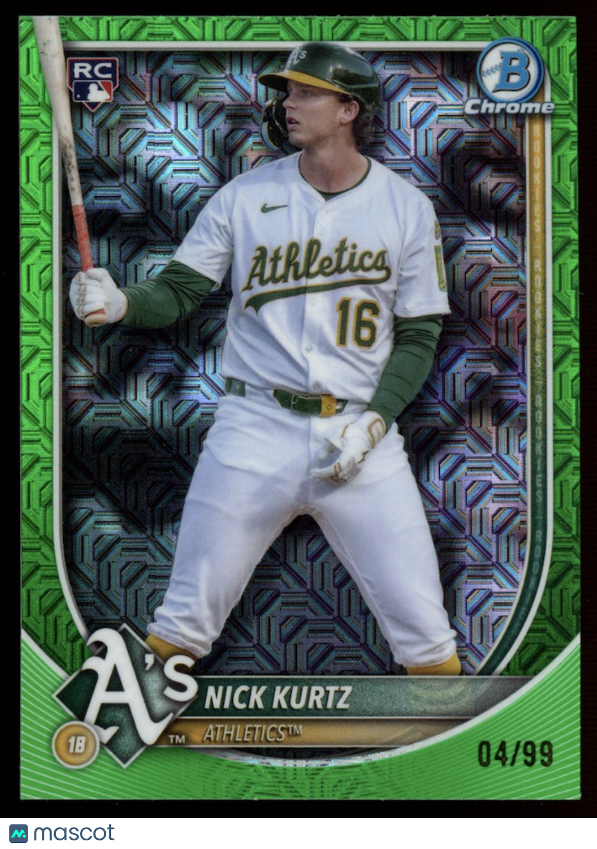 NICK KURTZ 2025 Bowman Chrome Green Mojo Refractor Rookie /99 #93 Athletics