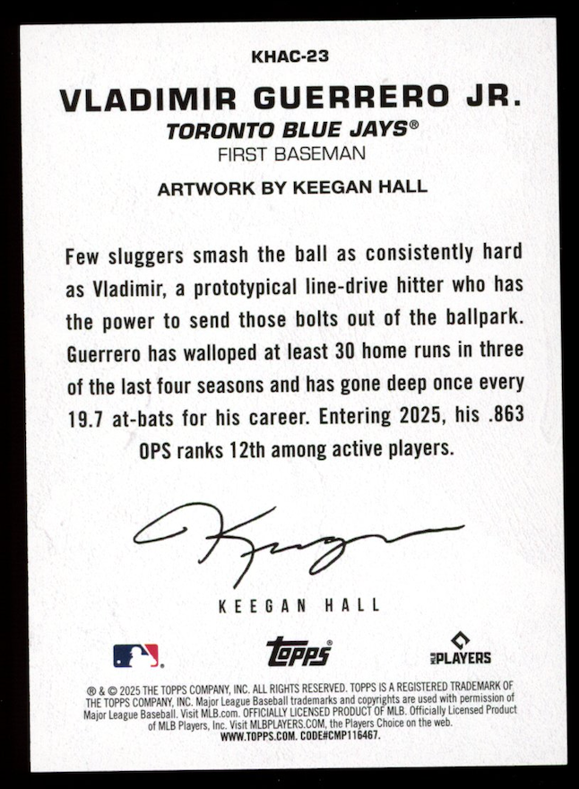 VLADIMIR GUERRERO JR. 2025 Topps Keegan Hall Art Card SSP #KHAC-23 Blue Jays