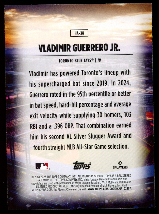 VLADIMIR GUERRERO JR. 2025 Topps Home Field Advantage SSP #HA-38 Blue Jays