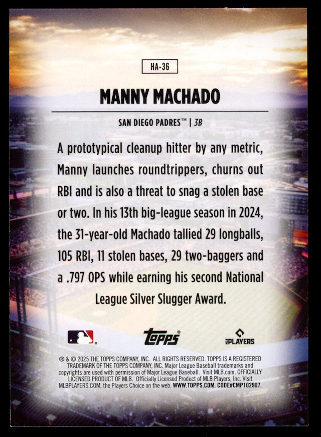 MANNY MACHADO 2025 Topps Home Field Advantage Case Hit SSP #HA-36 Padres