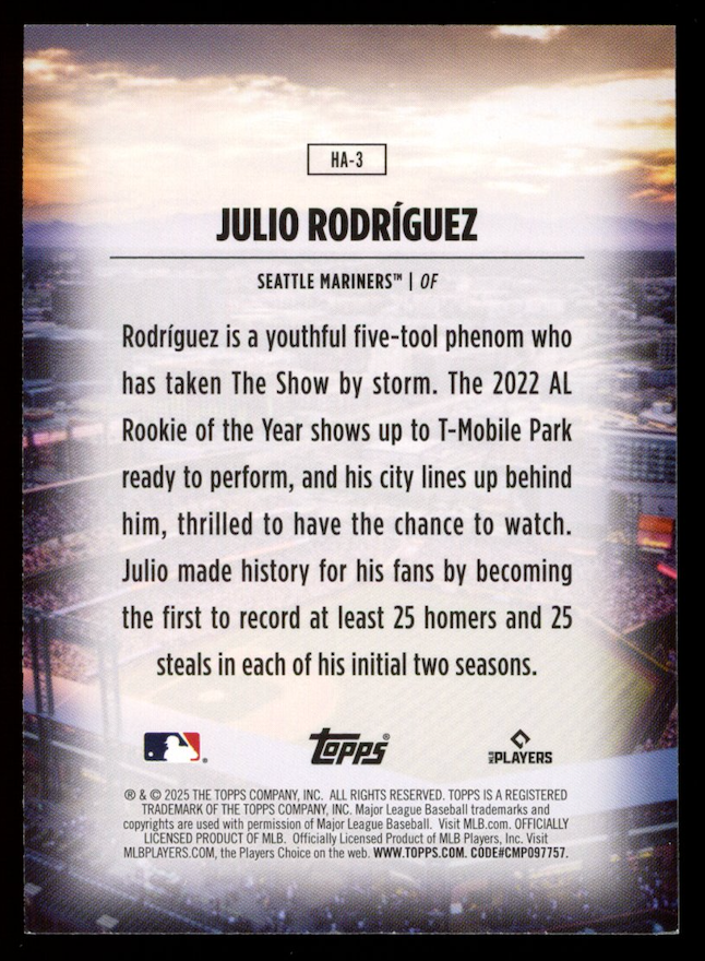 JULIO RODRIGUEZ 2025 Topps Home Field Advantage Case Hit SSP #HA-3 Mariners