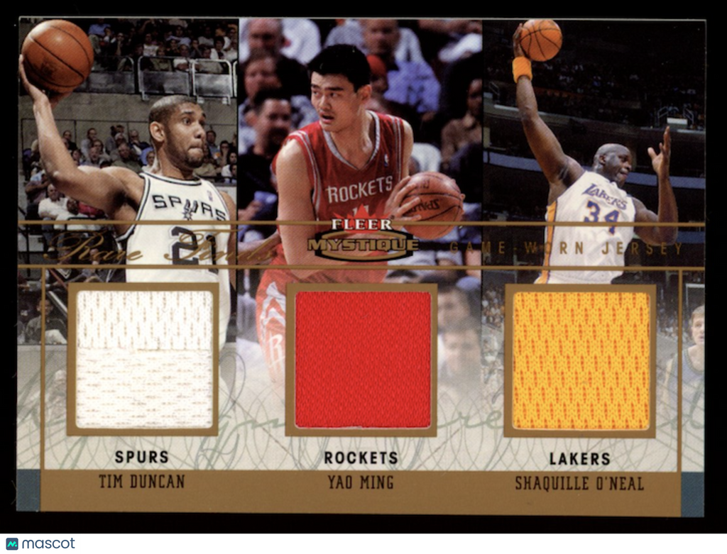 TIM DUNCAN YAO MING O'NEAL 2003-04 Fleer Mystique Rare Finds Triple Patch /150