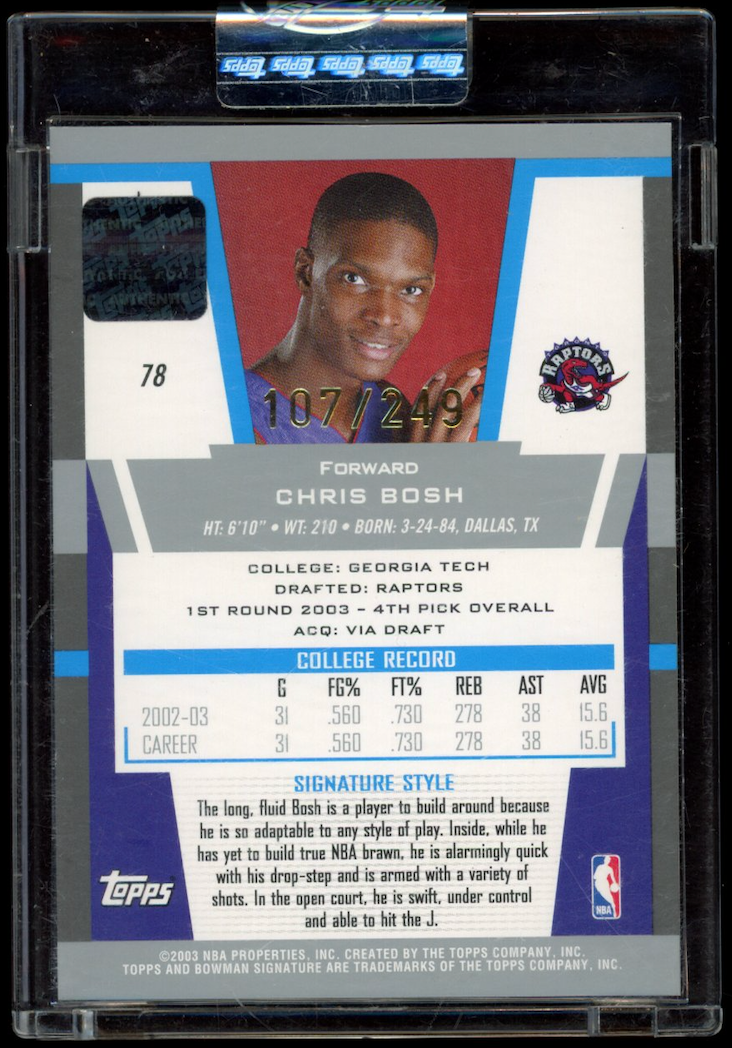 CHRIS BOSH 2003-04 Bowman Signature Rookie Patch Auto /249 #78 Raptors