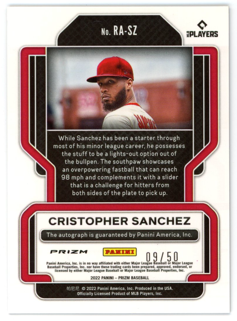 CRISTOPHER SANCHEZ 2022 Panini Prizm Rookie Auto Purple /50 #RA-SZ Phillies