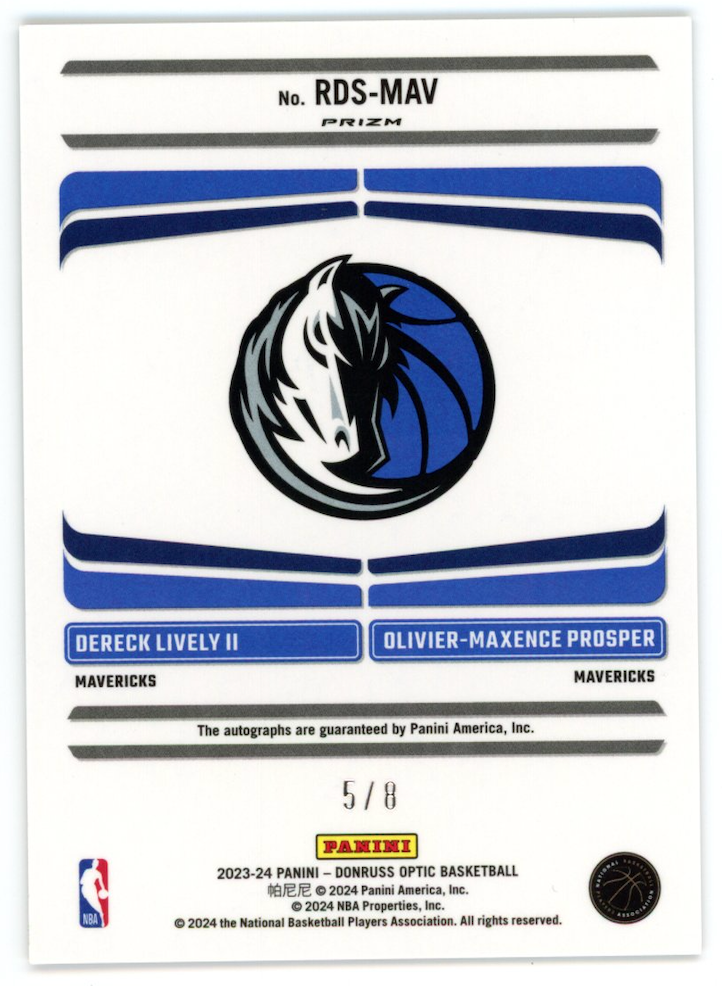 DERECK LIVELY II PROSPER 2023-24 Donruss Optic Rookie Dual Auto Black Gold /8