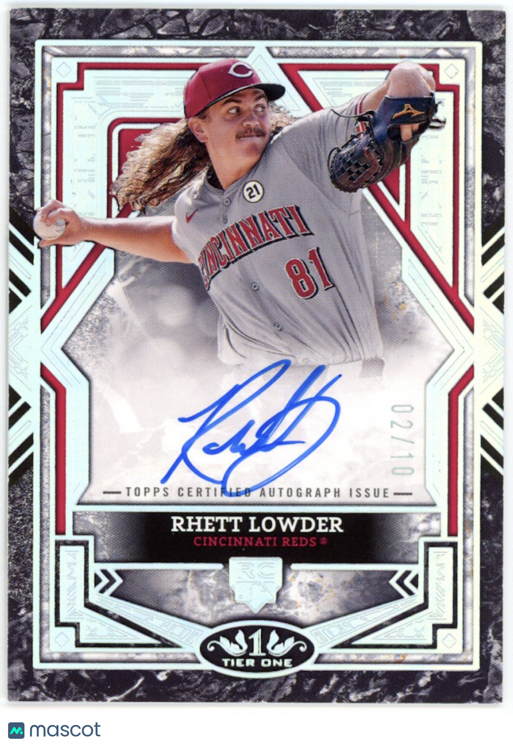 RHETT LOWDER 2025 Topps Tier One Rookie Auto Black /10 #BA-RL Reds