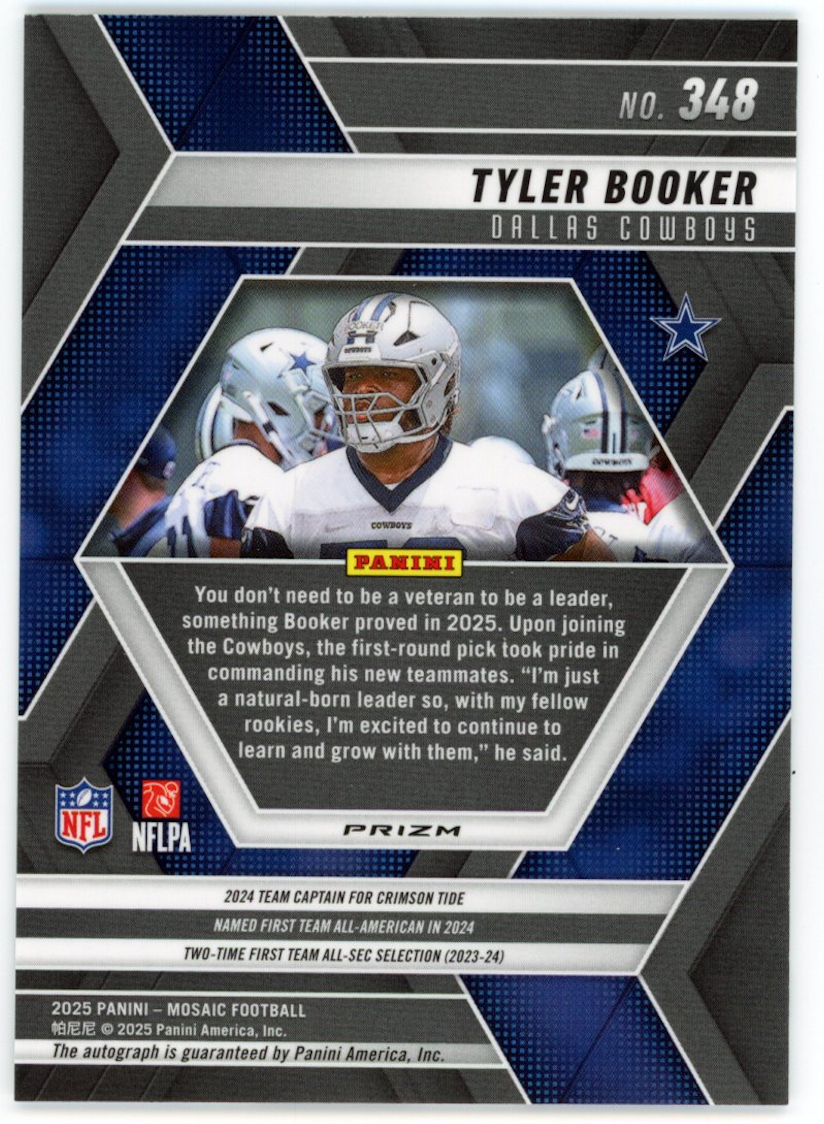 TYLER BOOKER 2025 Panini Mosaic Rookie Auto Silver Prizm #348 Cowboys