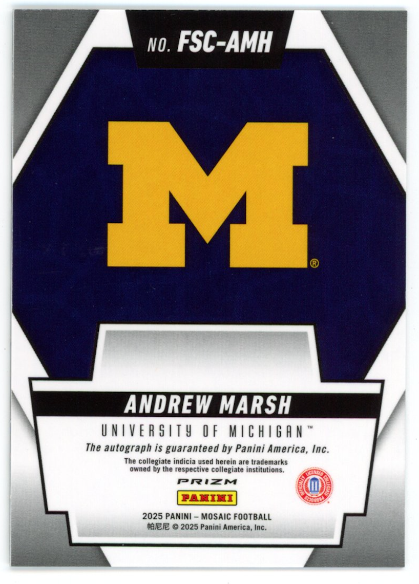 ANDREW MARSH 2025 Panini Mosaic Future Scripts Prizm Auto #FSC-AMH Michigan