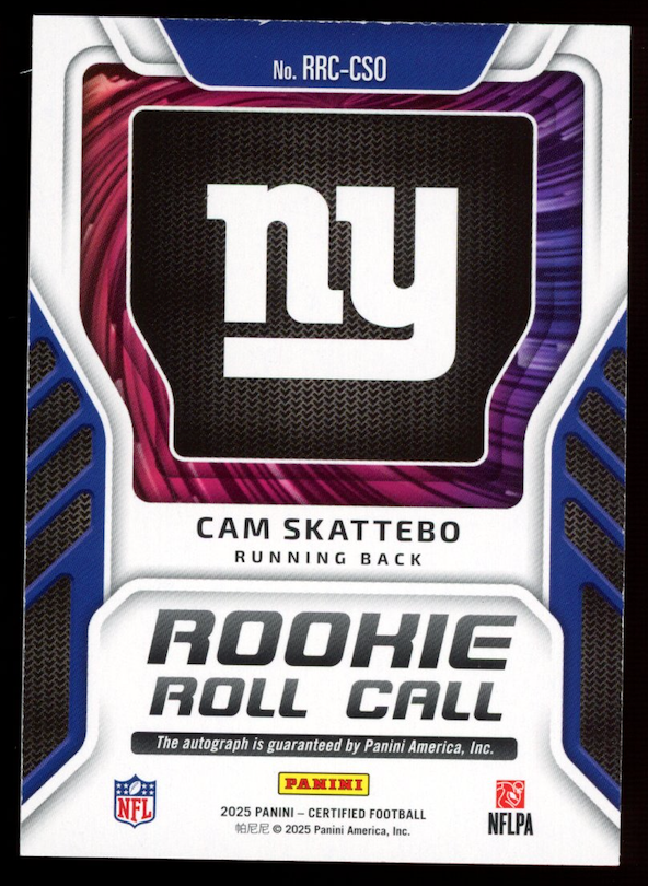 CAM SKATTEBO 2025 Panini Certified Rookie Roll Call Auto Blue /50 #RRCCSO Giants
