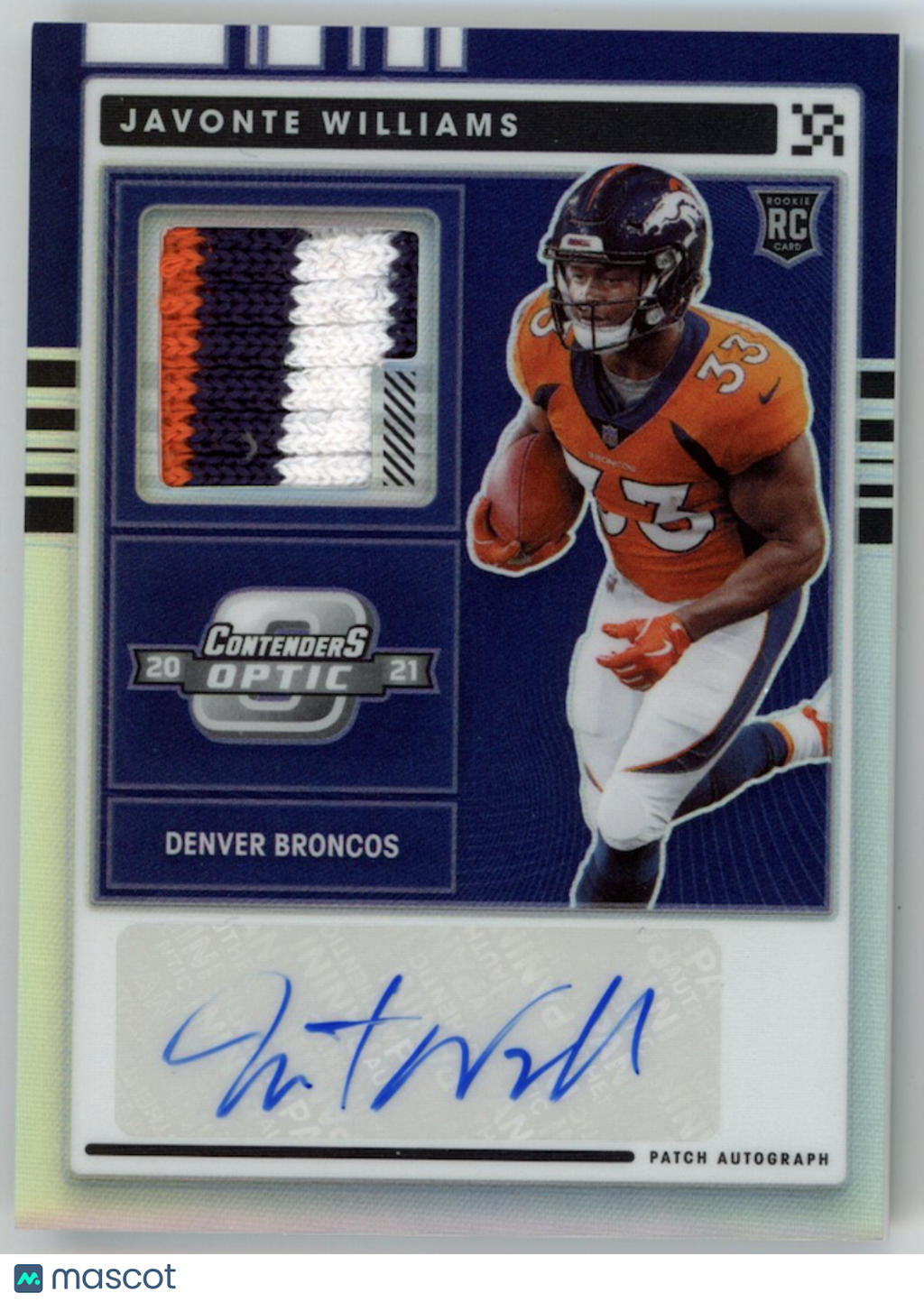 JAVONTE WILLIAMS 2022 Panini Contenders Optic Rookie Patch Auto Prizm /50