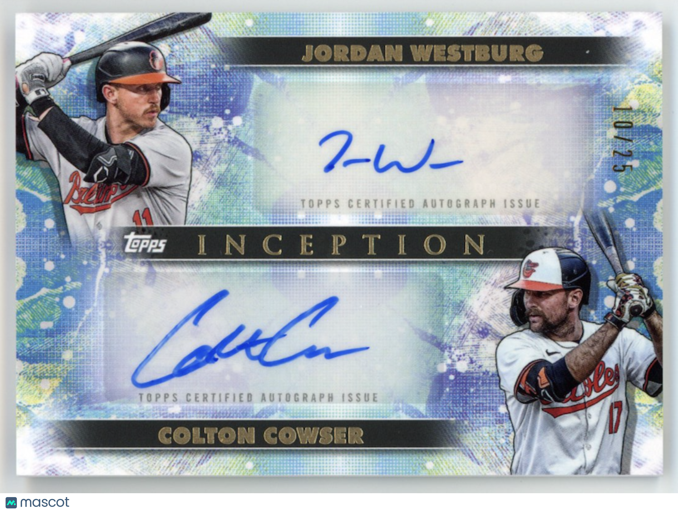 COLTON COWSER JORDAN WESTBURG 2024 Topps Inception Daul Auto /25 #DA-WC Orioles