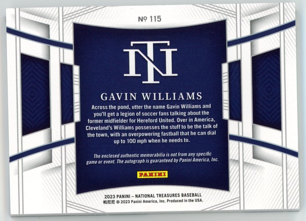 GAVIN WILLIAMS 2023 Panini National Treasures Patch Auto Midnight /25 Guardians