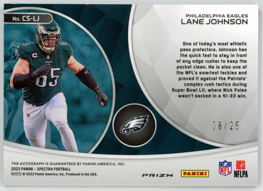 LANE JOHNSON 2023 Panini Spectra Champions Signatures Auto Meta /25 #CSLJ Eagles