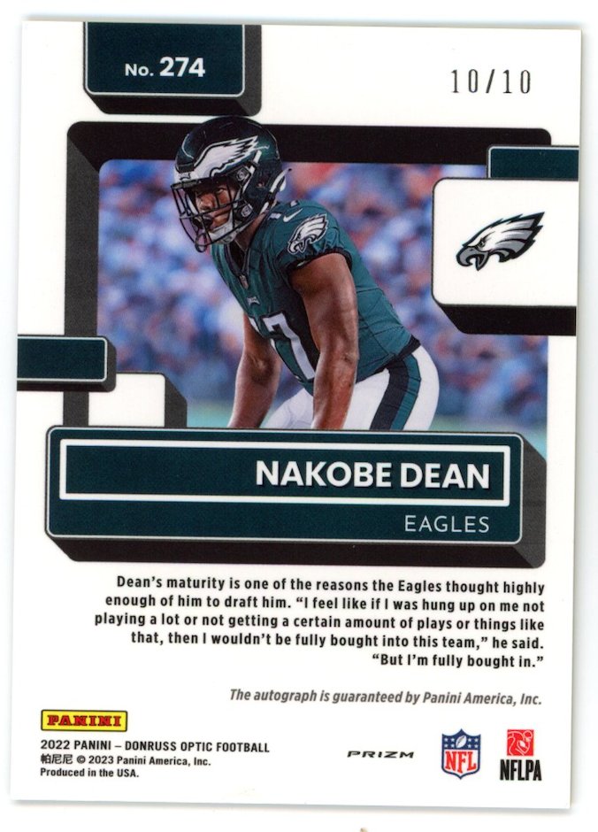NAKOBE DEAN 2022 Panini Donruss Optic Rated Rookie Auto Gold Prizm /10 #274