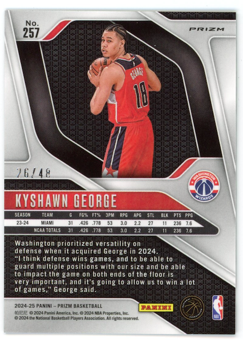 KYSHAWN GEORGE 2024-25 Panini Prizm Dragon Scale Rookie /48 #257 Wizards
