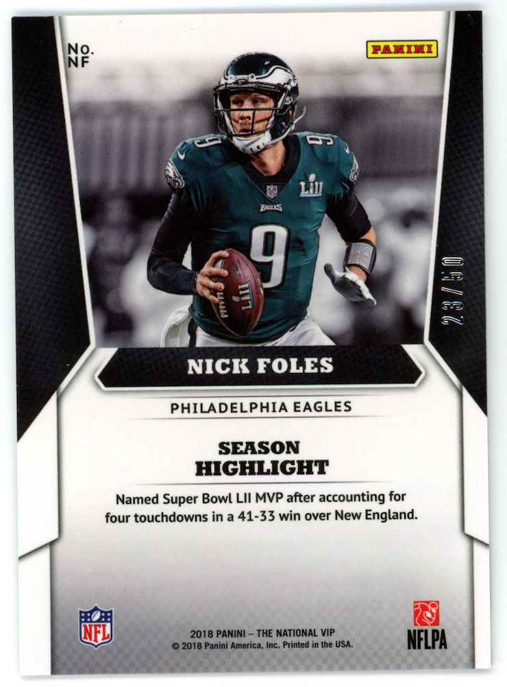 NICK FOLES 2018 Panini The National VIP Cracked Ice Prizm /50 #NO-NF Eagles