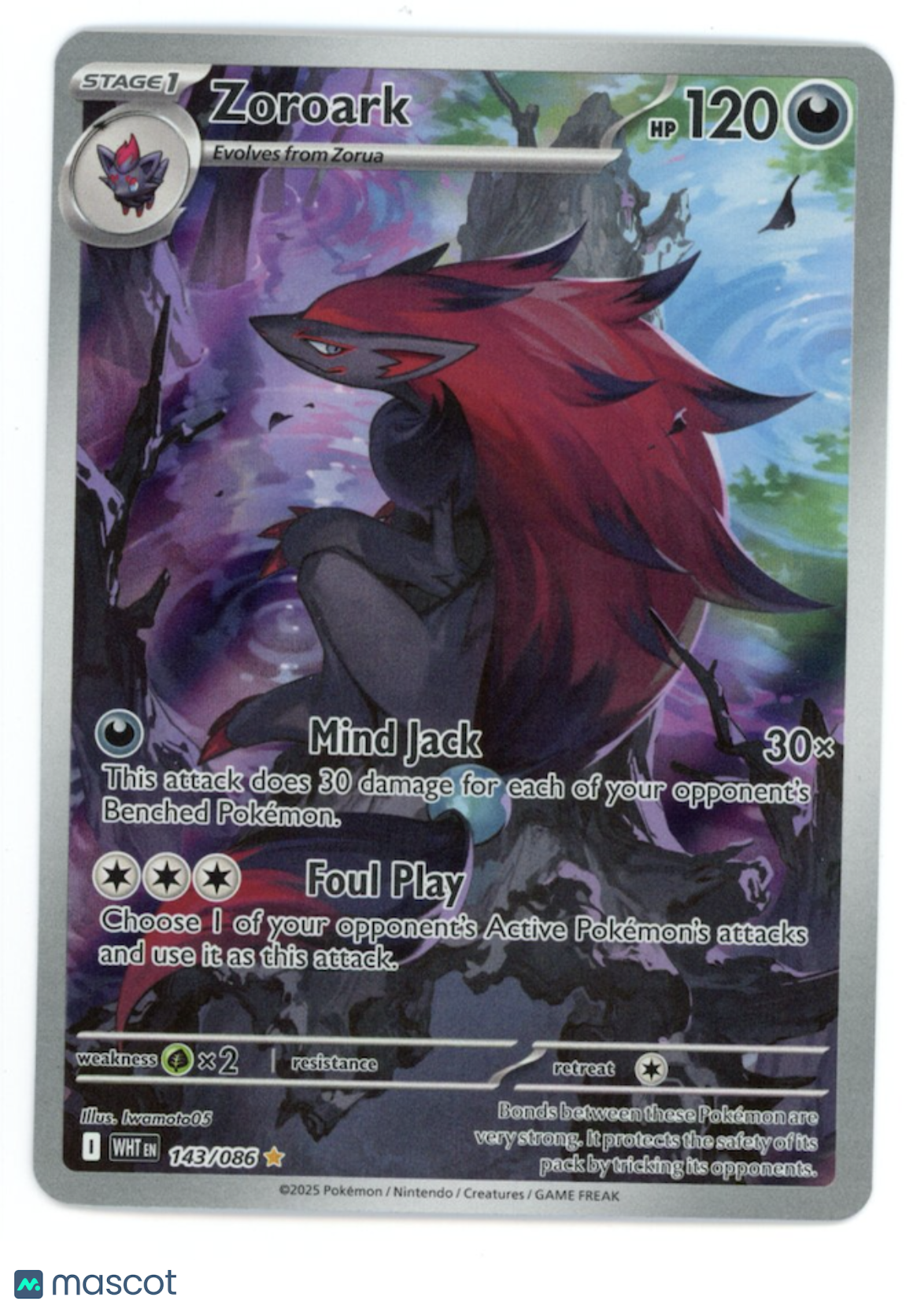 ZOROARK 2025 Pokemon Scarlet Violet White Flare #143/86 Illustration Rare