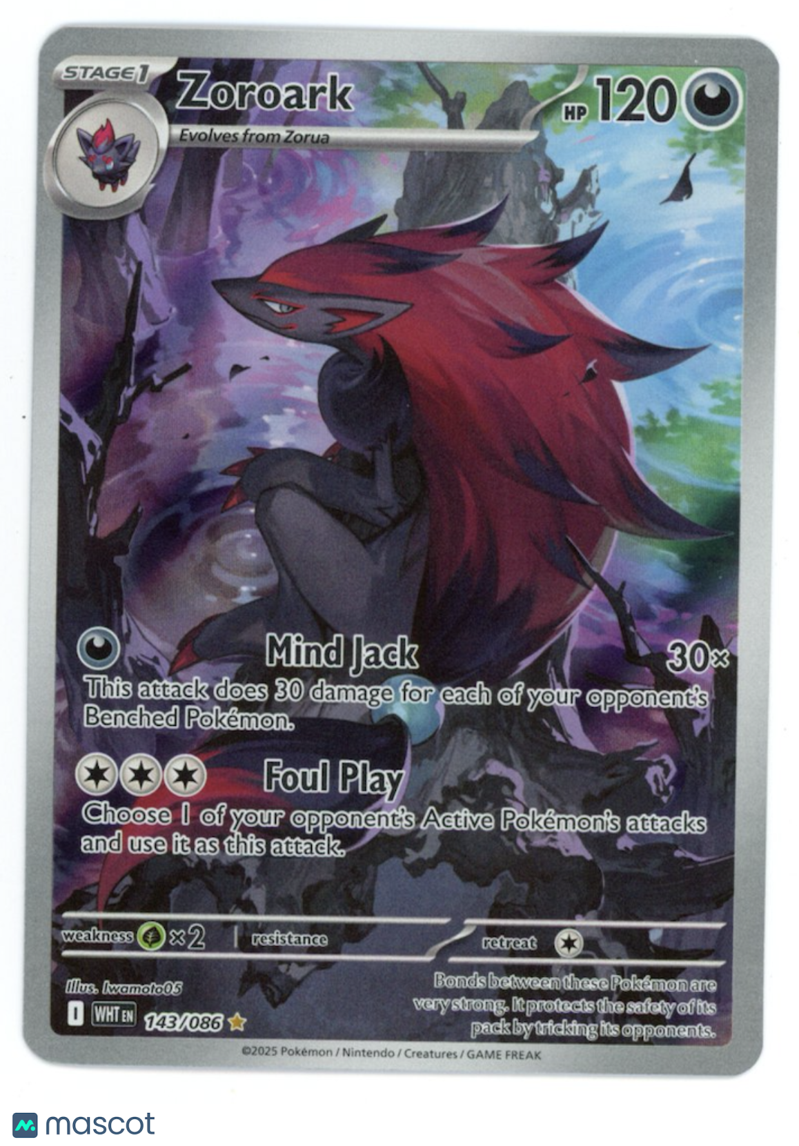 ZOROARK 2025 Pokemon Scarlet Violet White Flare #143/86 Illustration Rare