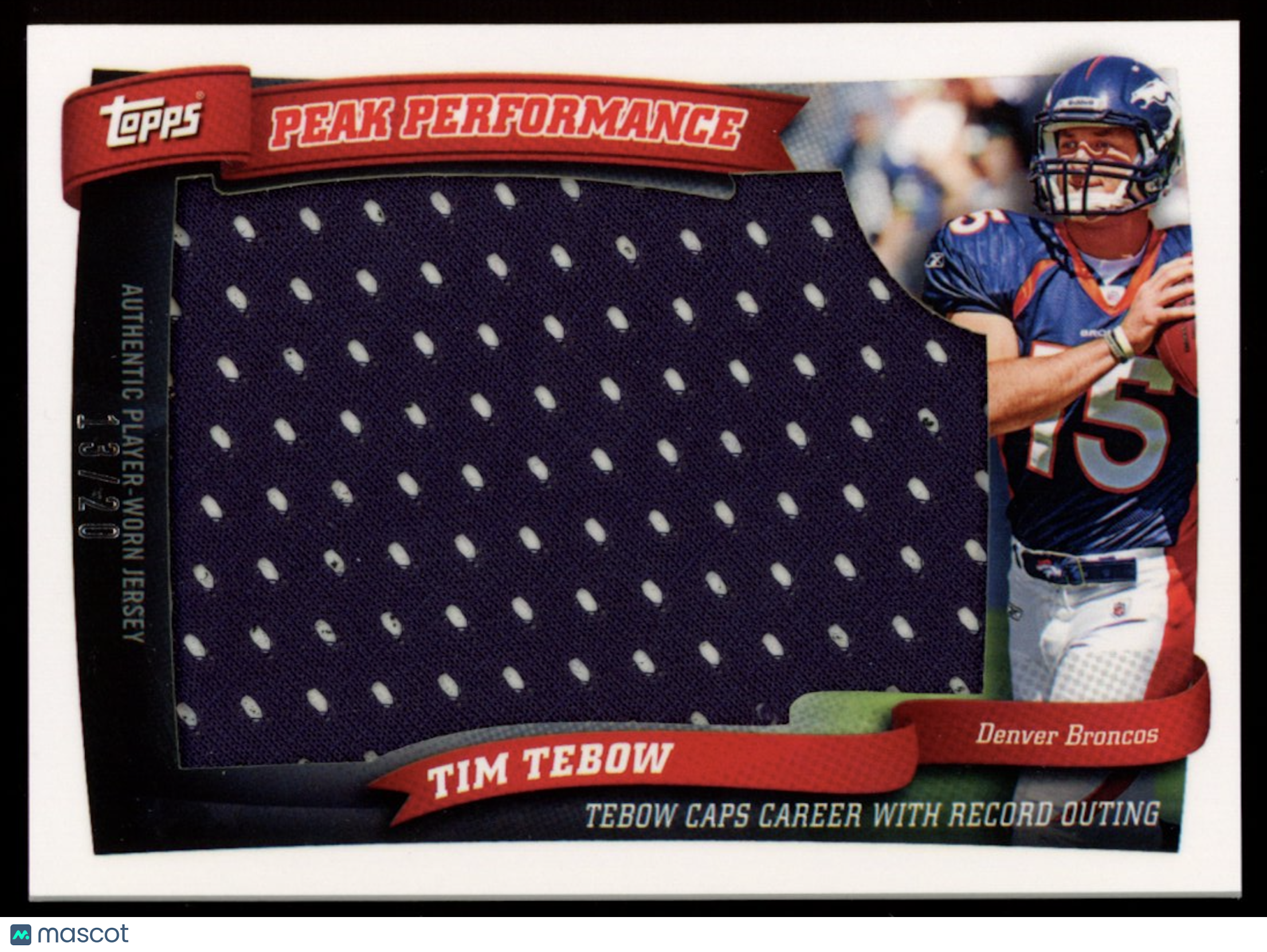 TIM TEBOW 2010 Topps Peak Performance Rookie Jumbo Patch /20 #PPJR-1 Broncos