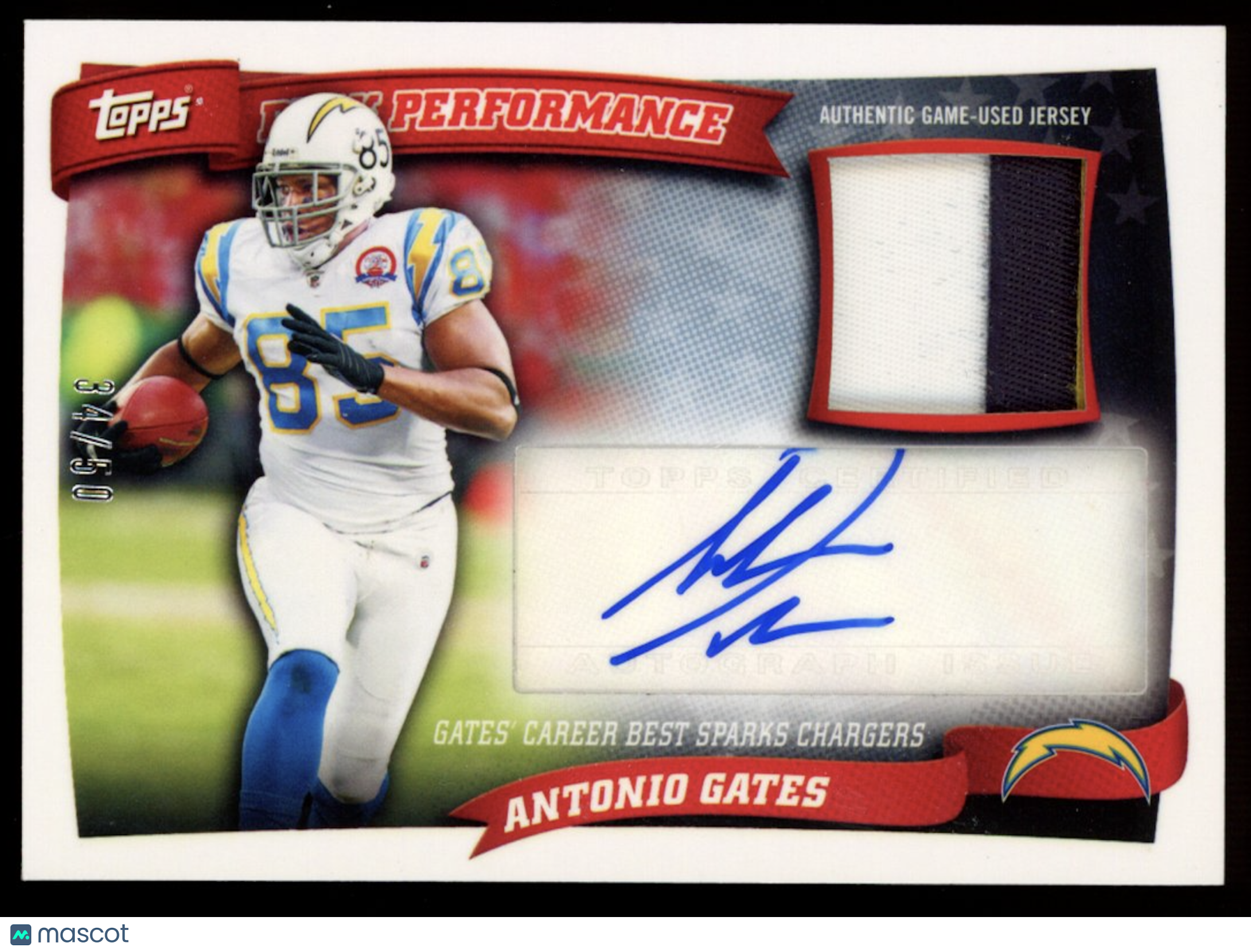 ANTONIO GATES 2010 Topps Peak Performance Patch Auto /50 #PPAR-AG Chargers