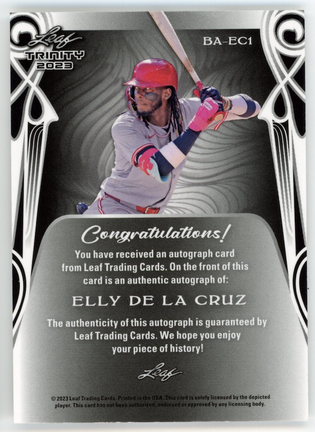 ELLY DE LA CRUZ 2023 Leaf Trinity Rookie Auto /99 #BA-EC1 Reds