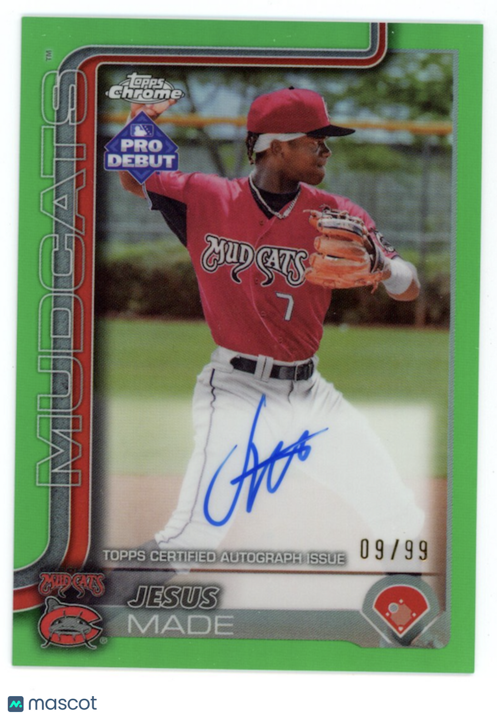 JESUS MADE 2025 Topps Pro Debut Chrome Green Refractor Auto /99 #PDC-39 Mudcats