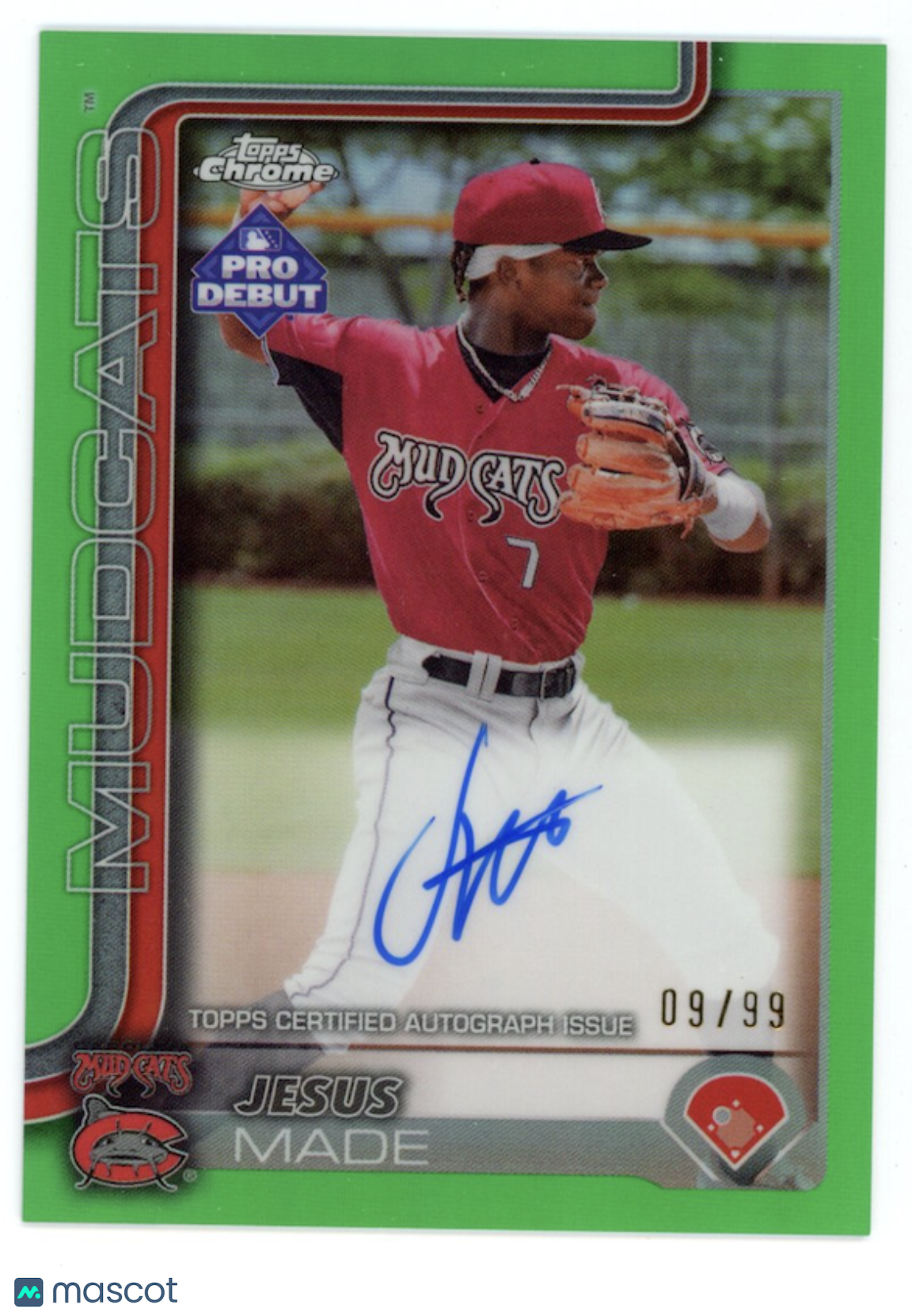 JESUS MADE 2025 Topps Pro Debut Chrome Green Refractor Auto /99 #PDC-39 Mudcats