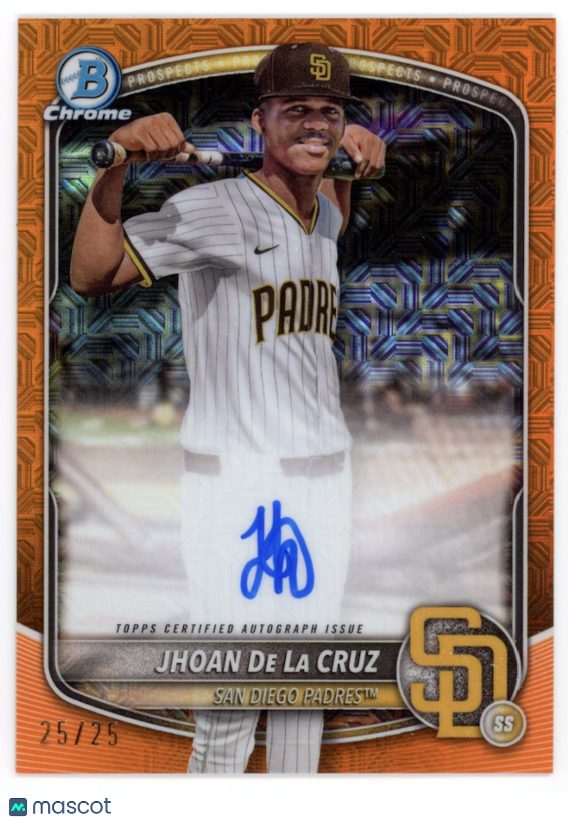 JHOAN DE LA CRUZ 2025 Bowman Mega Box Chrome Orange Refractor Auto /25 #BMA-JD