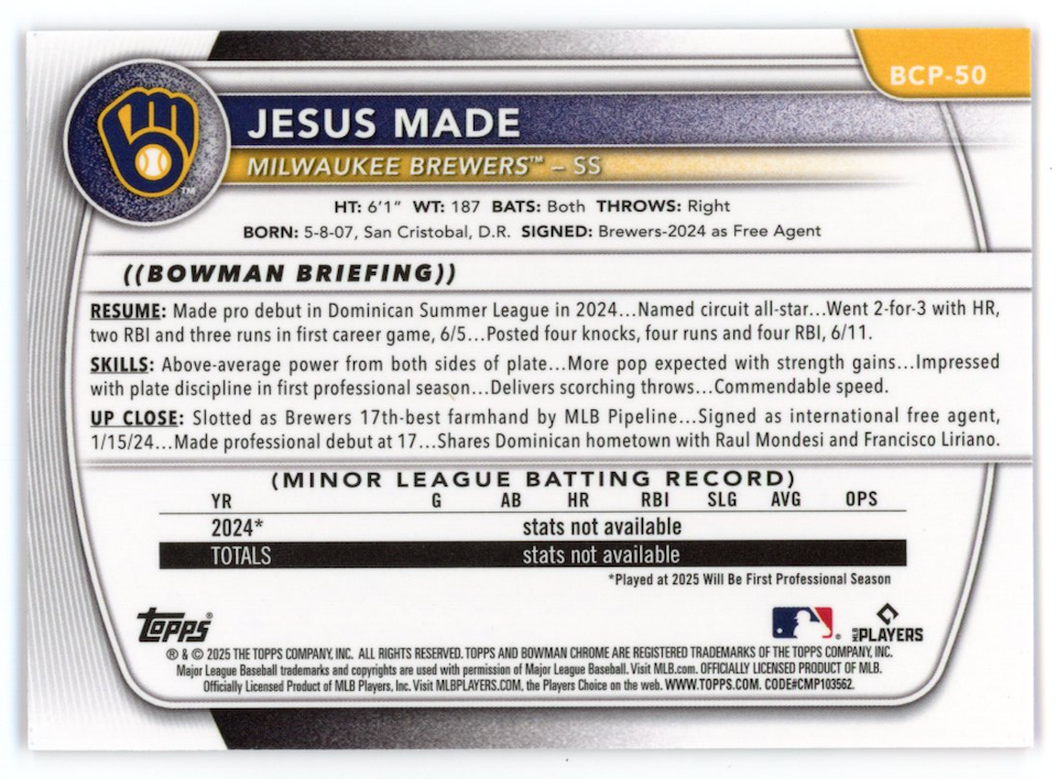 JESUS MADE 2025 Bowman Chrome Mega Box Fuchsia Mojo Refractor /199 #BCP-50