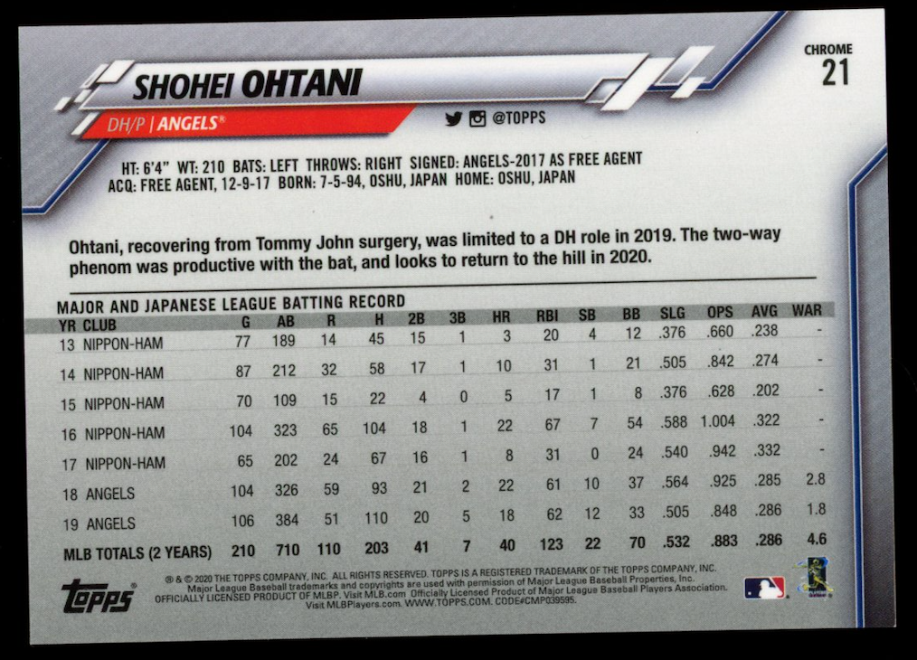 SHOHEI OHTANI 2020 Topps Chrome Negative Refractor #21 Angels