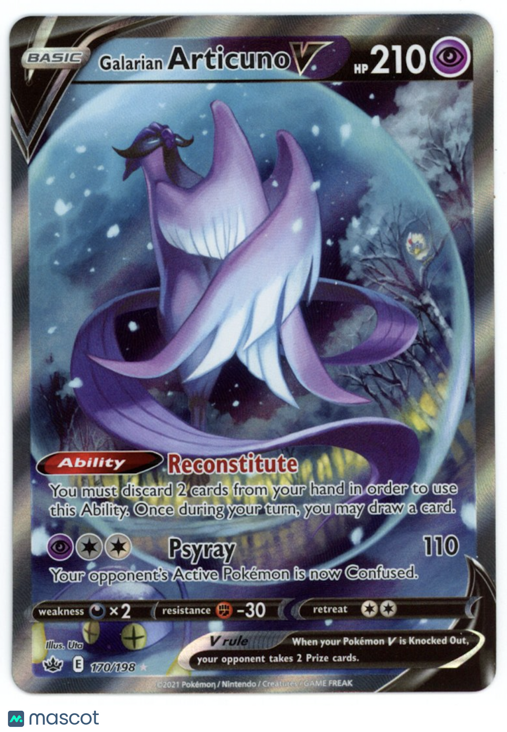 GALARIAN ARTICUNO V 2021 Pokemon Sword Shield Chilling Reign #170 Alternate Art