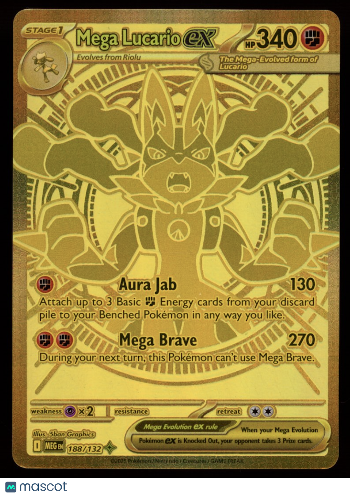 MEGA LUCARIO EX 2025 Pokemon Mega Evolution Gold Mega Hyper Rare #188/132