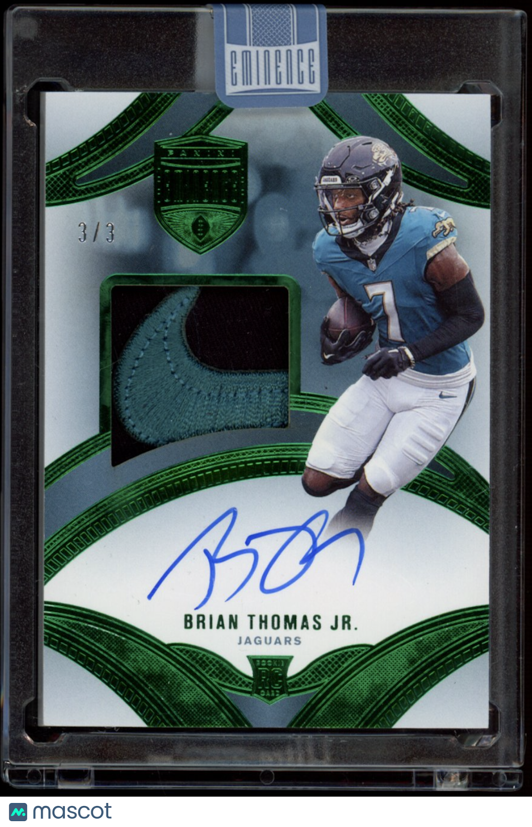 BRIAN THOMAS JR. 2024 Panini Eminence Rookie Nike Swoosh Patch Auto Emerald /3