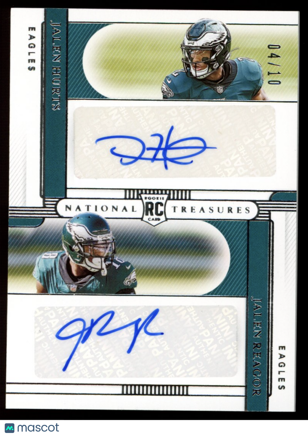JALEN HURTS REAGOR 2020 National Treasures Rookie Dual Auto /10 #RS-HR Eagles