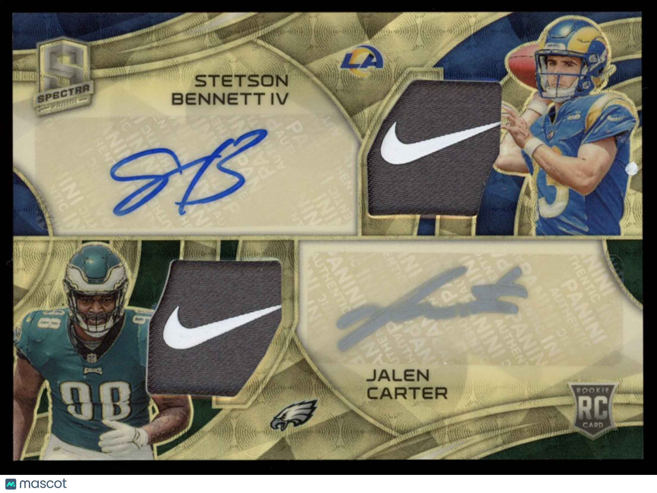 JALEN CARTER STETSON BENNETT 2023 Spectra Rookie Patch Auto 1/1 Gold Vinyl