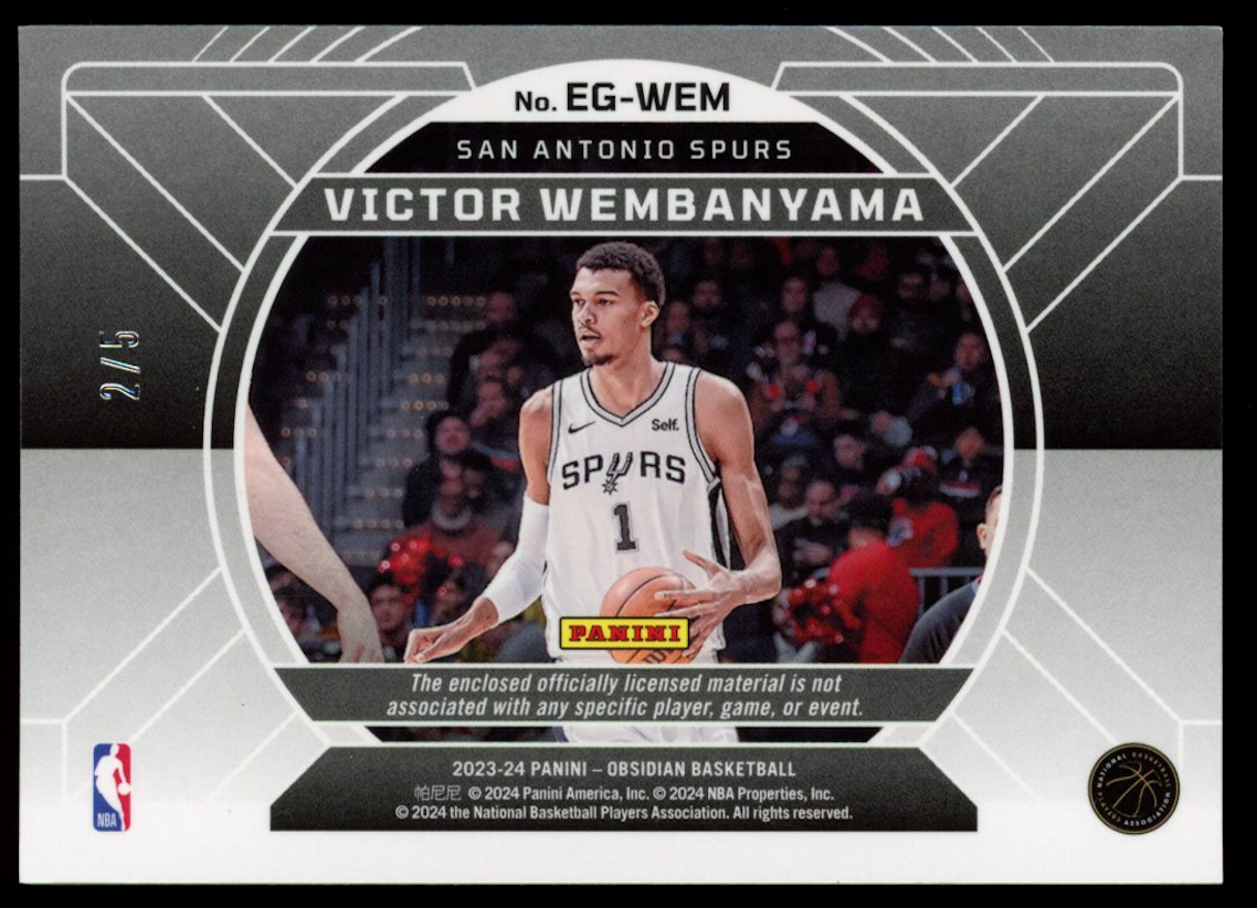 VICTOR WEMBANYAMA 2023-24 Panini Obsidian Equinox Rookie Patch Deep Sea Mojo /5