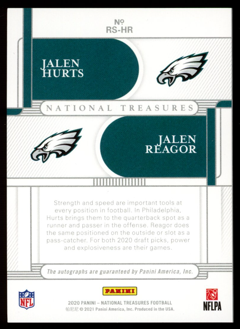 JALEN HURTS REAGOR 2020 National Treasures Rookie Dual Auto /10 #RS-HR Eagles