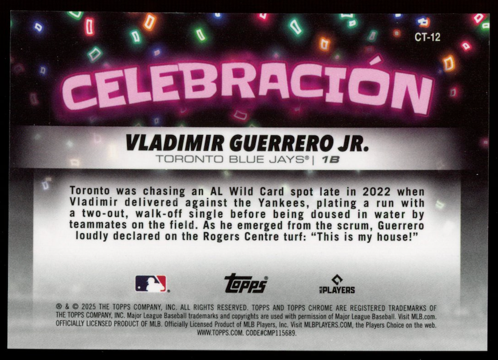 VLADIMIR GUERRERO JR 2025 Topps Chrome Celebracion Green Refractor /99 Blue Jays
