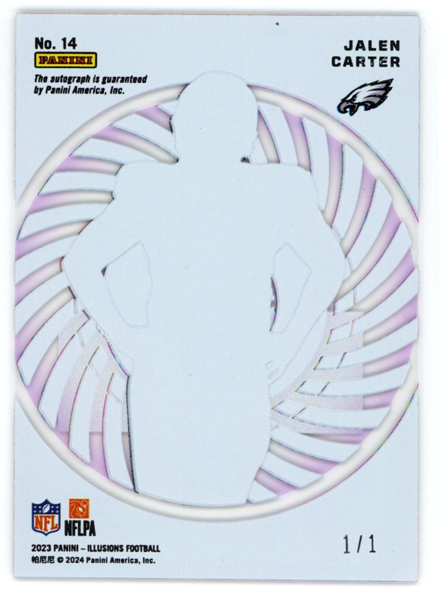 JALEN CARTER 2023 Panini Illusions Mystique Rookie Auto Purple 1/1 #14 Eagles