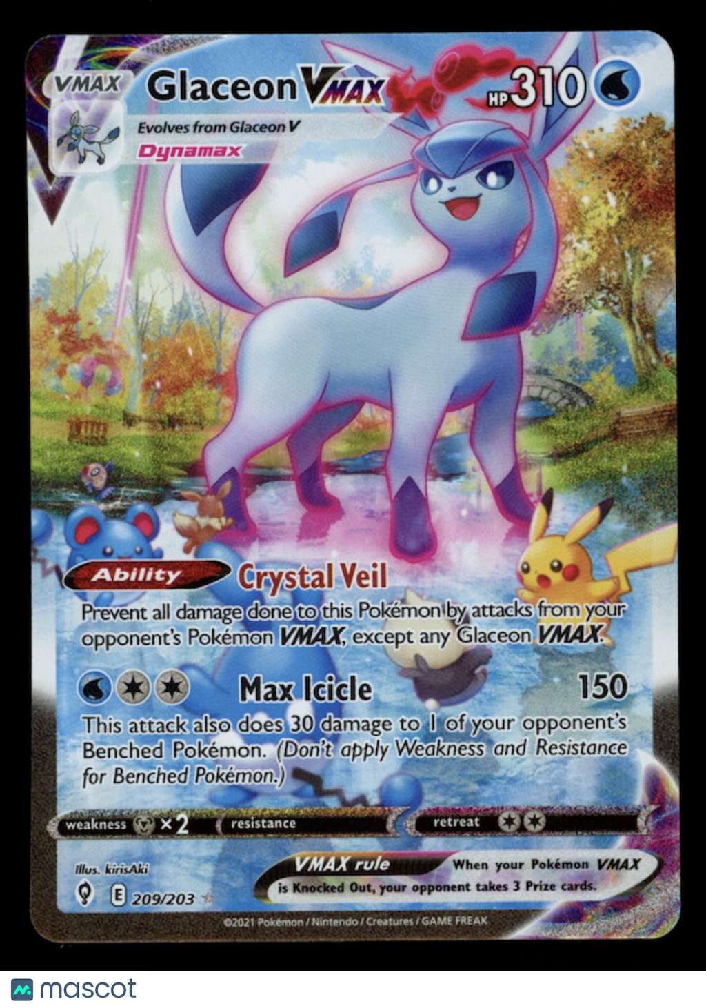 GLACEON VMAX 2021 Pokemon Sword & Shield Evolving Skies #209/203 Secret Rare