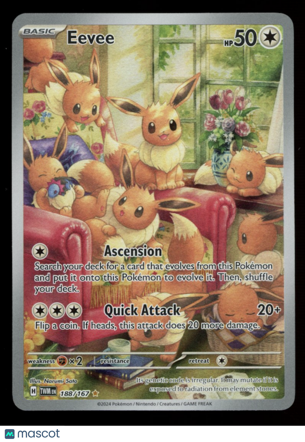 EEVEE 2024 Pokemon Scarlet Violet Twilight Masquerade #188/167 Illustration Rare