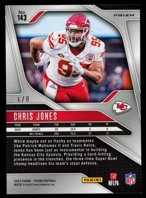 CHRIS JONES 2024 Panini Prizm Green Sparkle /8 #143 Chiefs