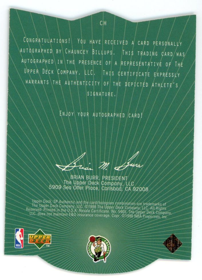 CHAUNCEY BILLUPS 1997-98 Upper Deck SP Authentic Sign of the Times Rookie Auto