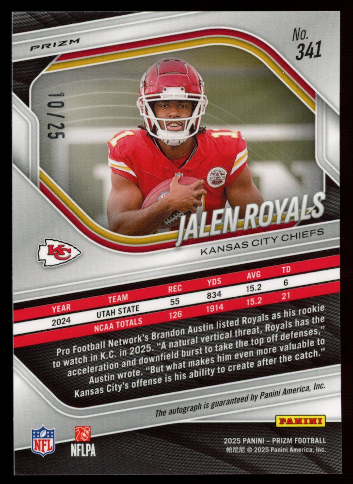 JALEN ROYALS 2025 Panini Prizm Rookie Auto Blue Shimmer FOTL /25 #341 Chiefs